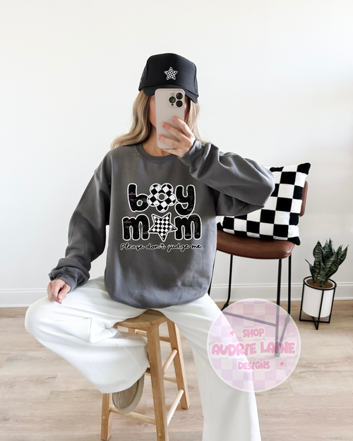 Checkered Boy Mom PNG Design