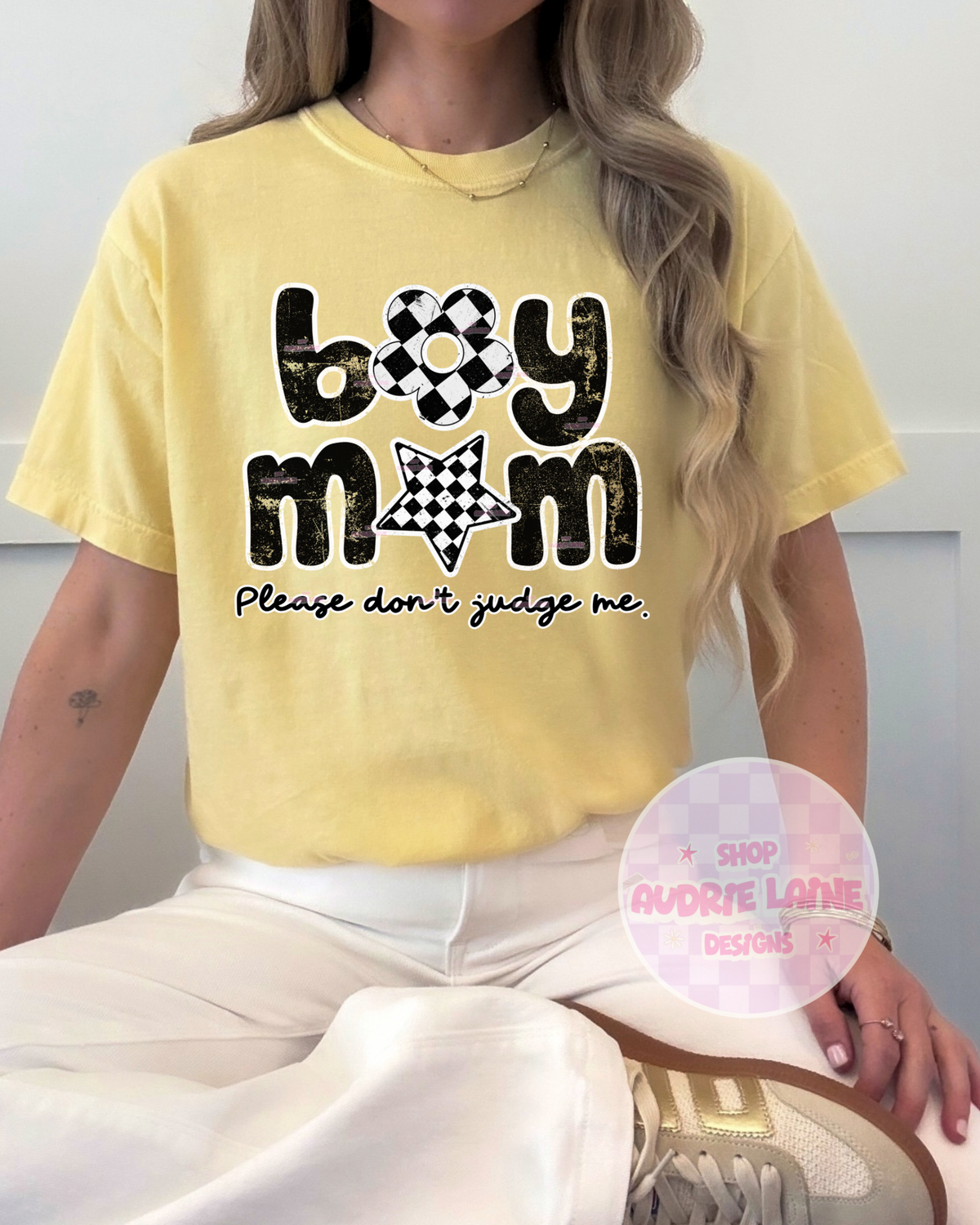 Checkered Boy Mom PNG Design